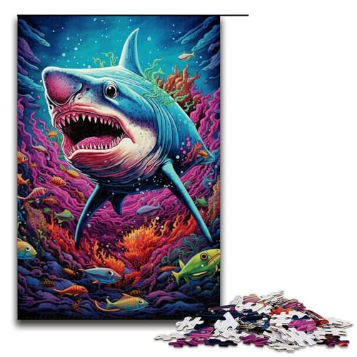 Puzzle für Erwachsene mit 1000 Teilen, Hai-Puzzle, Denkspiel, Weihnachts- und Geburtstagsgeschenk (Größe 50 x 75 cm) von WGLINGX