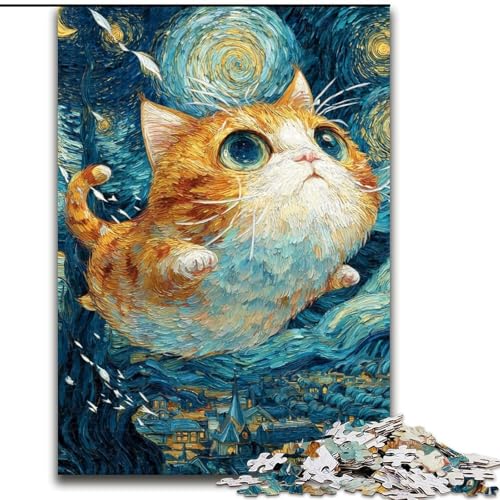 Puzzle für Erwachsene mit 1000 Teilen, Katzen-Puzzle am Nachthimmel, 1000 Teile, Heimdekorationsgeschenk, Denkspiel (Größe 50x75cm) von WGLINGX