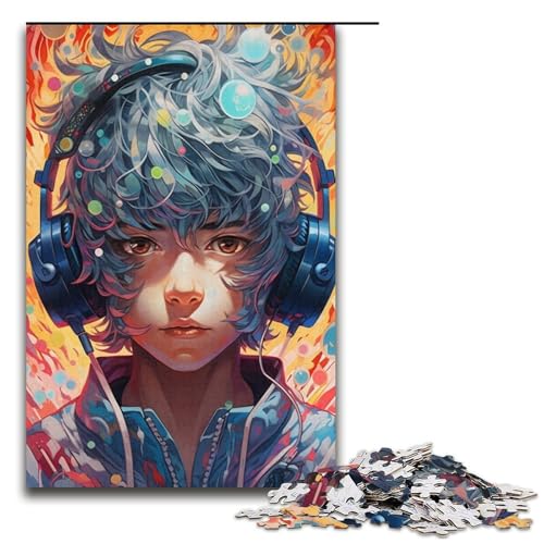 Puzzle für Erwachsene mit 1000 Teilen, Kopfhörer, Anime-Jungen-Puzzle, Denkspiel, Weihnachts- und Geburtstagsgeschenke (Größe 38 x 26 cm) von WGLINGX