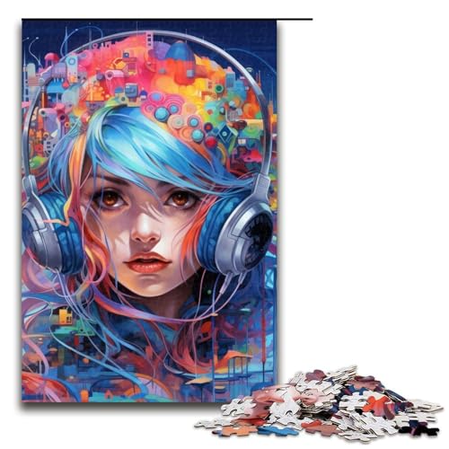 Puzzle für Erwachsene mit 1000 Teilen, Kopfhörer, Anime-Mädchen, Lernspielzeug, perfekte Dekoration (Größe 50 x 75 cm) von WGLINGX
