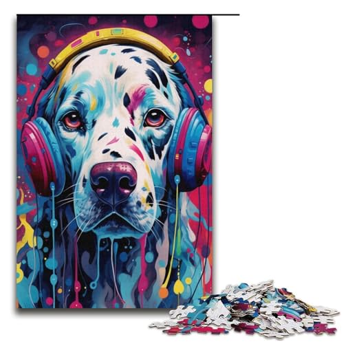 Puzzle für Erwachsene mit 1000 Teilen, Kopfhörer, Dalmatiner-Puzzle, Kunstwerk, Wichtelgeschenk für Teenager ab 14 Jahren (Größe 38 x 26 cm) von WGLINGX