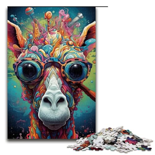 Puzzle für Erwachsene mit 1000 Teilen, Kopfhörer, Giraffe, Lernspielzeug, perfekte Dekoration (Größe 50 x 75 cm) von WGLINGX