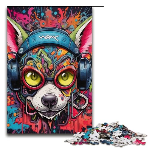 Puzzle für Erwachsene mit 1000 Teilen, Kopfhörer, Hund, Lernspielzeug, perfekte Dekoration (Größe 38 x 26 cm) von WGLINGX