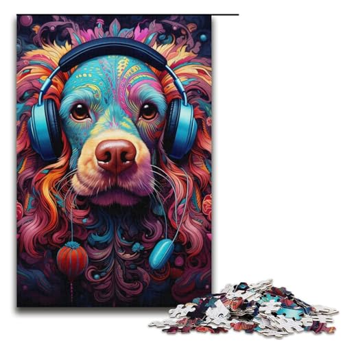 Puzzle für Erwachsene mit 1000 Teilen, Kopfhörer, Hund, Puzzle, Denkspiel, Weihnachts- und Geburtstagsgeschenke (Größe 38 x 26 cm) von WGLINGX