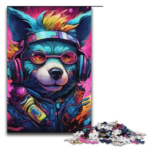 Puzzle für Erwachsene mit 1000 Teilen, Kopfhörer, Hunde-Puzzle, Kunstwerk, Spaß für Zuhause, Geburtstagsgeschenk, Reisegeschenk (Größe 38 x 26 cm) von WGLINGX