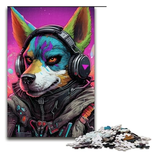 Puzzle für Erwachsene mit 1000 Teilen, Kopfhörer, Hunde-Puzzle, Kunstwerk, Wichtelgeschenke für Teenager ab 14 Jahren (Größe 50 x 75 cm) von WGLINGX