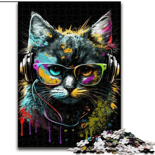 Puzzle für Erwachsene mit 1000 Teilen, Kopfhörer-Katze, 1000 Teile, Puzzle-Geschenke, spannende Aktivität für den Spieleabend mit der Familie (Größe 26x38cm) von WGLINGX