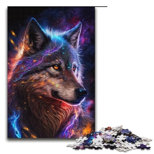 Puzzle für Erwachsene mit 1000 Teilen, Lightning Wolf-Puzzle, pädagogische Herausforderung mit passendem Poster und Quizblatt (Größe 38 x 26 cm) von WGLINGX