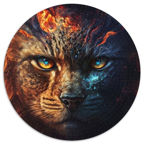 Puzzle für Erwachsene mit 1000 Teilen, Male Fire Cat Face, rundes Puzzle mit 1000 Teilen, ideales DIY-Dekor und Denksport-Geschenk (67,5x67,5cm) von WGLINGX
