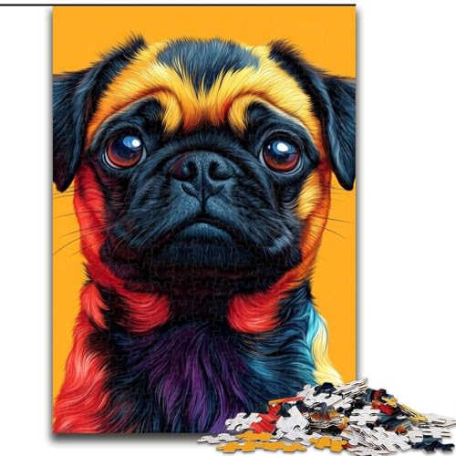 Puzzle für Erwachsene mit 1000 Teilen, Mops, 1000-teiliges Puzzle für Erwachsene, Heimdekoration, Familienspaß, ab 14 Jahren (Größe 26x38cm) von WGLINGX