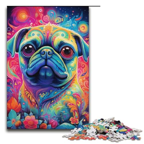 Puzzle für Erwachsene mit 1000 Teilen, Mops-Puzzle, Denkspiel, Weihnachts- und Geburtstagsgeschenke (Größe 38 x 26 cm) von WGLINGX