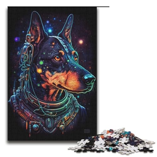 Puzzle für Erwachsene mit 1000 Teilen, Psychedelischer Dobermann, Denkspiel, Weihnachts- und Geburtstagsgeschenk (Größe 38 x 26 cm) von WGLINGX