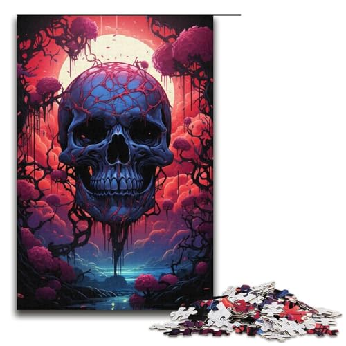 Puzzle für Erwachsene mit 1000 Teilen, Psychedelischer Totenkopf, Denkspiel, Weihnachts- und Geburtstagsgeschenk (Größe 38 x 26 cm) von WGLINGX