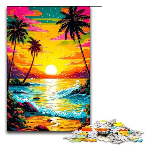 Puzzle für Erwachsene mit 1000 Teilen, Retro-Strand-Sonnenuntergang, Denkspiel, Weihnachts- und Geburtstagsgeschenk (Größe 50 x 75 cm) von WGLINGX