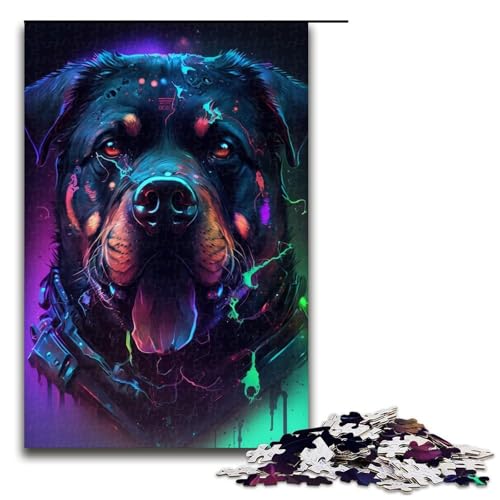 Puzzle für Erwachsene mit 1000 Teilen, Rottweiler-Hund, Denkspiel, Weihnachts- und Geburtstagsgeschenk (Größe 50 x 75 cm) von WGLINGX