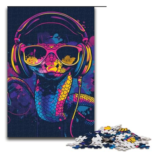 Puzzle für Erwachsene mit 1000 Teilen, Schlange mit Sonnenbrille, Spaß für zu Hause, Geburtstagsgeschenk, Reisegeschenk (Größe 50 x 75 cm) von WGLINGX