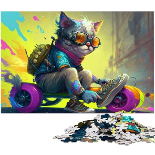 Puzzle für Erwachsene mit 1000 Teilen, Skateboard-Katze, schwieriges Puzzle, gutes Geschenk für die ganze Familie (Größe 38 x 26 cm) von WGLINGX