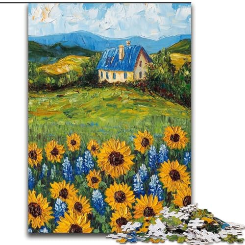 Puzzle für Erwachsene mit 1000 Teilen, Sonnenblumenfeld, Puzzle mit 1000 Teilen, Heimdekorationsgeschenk, Denkspiel (Größe 50x75cm) von WGLINGX