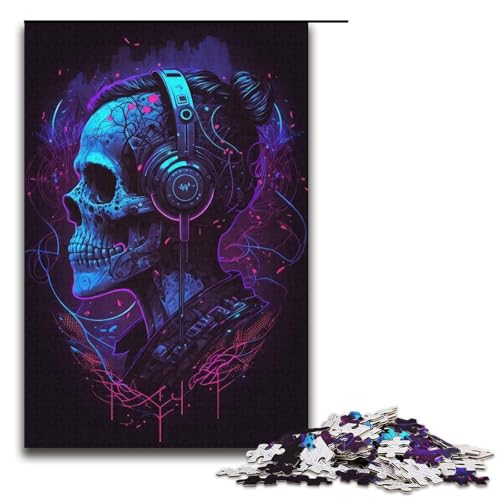 Puzzle für Erwachsene mit 1000 Teilen, Totenkopf-Kopfhörer, schwieriges Puzzle, tolles Geschenk für die ganze Familie (Größe 38 x 26 cm) von WGLINGX