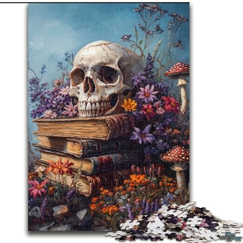 Puzzle für Erwachsene mit 1000 Teilen, Totenkopf- und Buch-Puzzle, 1000 Teile, Heimdekorationsgeschenk, Denkspiel (Größe 50x75cm) von WGLINGX
