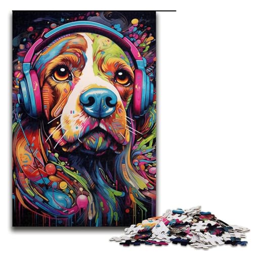 Puzzle für Erwachsene mit 1000 Teilen, Trippy Beagle-Kopfhörer, Familienspaß mit passendem Poster und Quizblatt (Größe 50 x 75 cm) von WGLINGX