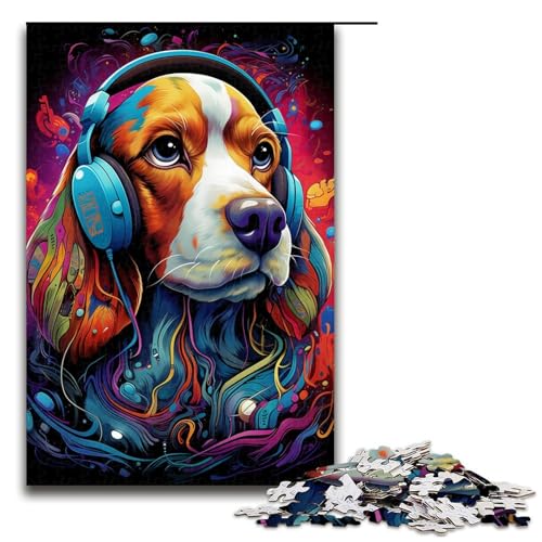 Puzzle für Erwachsene mit 1000 Teilen, Trippy Beagle-Kopfhörer, Puzzle, Familienspiel zum Stressabbau, schwierige Herausforderung (Größe 50 x 75 cm) von WGLINGX