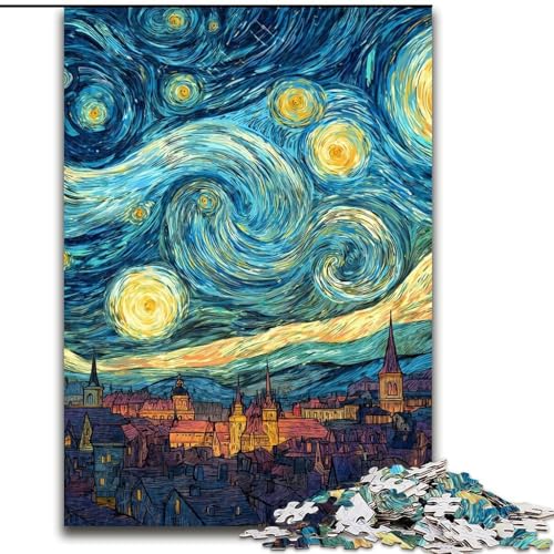 Puzzle für Erwachsene mit 1000 Teilen, Van Gogh-Nachthimmel, Puzzle mit 1000 Teilen, Heimdekorationsgeschenk, Denkspiel (Größe 26x38cm) von WGLINGX