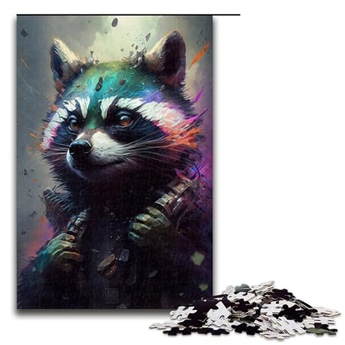 Puzzle für Erwachsene mit 1000 Teilen, Waschbär-Malpuzzle, Denkspiel, Weihnachts- und Geburtstagsgeschenk (Größe 50 x 75 cm) von WGLINGX