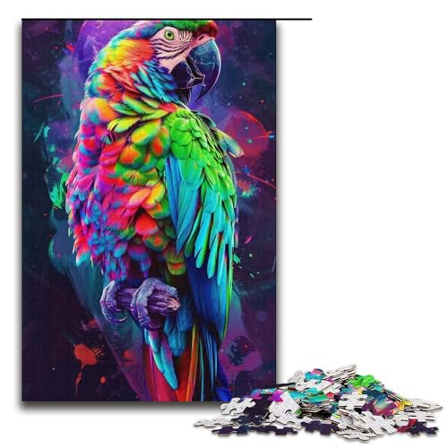 Puzzle für Erwachsene mit 1000 Teilen, bunter Papagei, Spaß für die ganze Familie, mit passendem Poster und Quizblatt (Größe 38 x 26 cm) von WGLINGX
