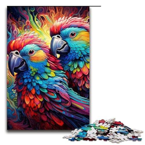 Puzzle für Erwachsene mit 1000 Teilen, buntes Papageien-Puzzle, Familienspaß, Weihnachtswunschliste mit Weihnachtsmann (Größe 50 x 75 cm) von WGLINGX