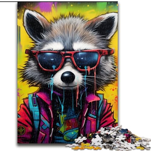 Puzzle für Erwachsene mit 1000 Teilen, buntes Waschbär-Puzzle, ideales Weihnachts- oder Geburtstagsgeschenk, Partyspiel-Spielzeug (Größe 26x38cm) von WGLINGX