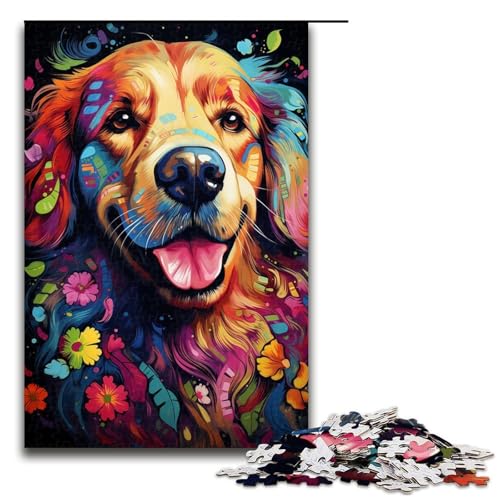 Puzzle für Erwachsene mit 1000 Teilen, exotischer, farbenfroher Golden Retriever-Hund, Spielzeug, Lernspiele, Stressabbau, Analyse und Logik (Größe 50 x 75 cm) von WGLINGX