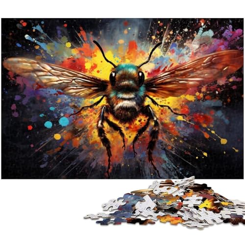 Puzzle für Erwachsene mit 1000 Teilen, farbenfrohes psychedelisches Bienen-Malpuzzle, pädagogische Herausforderung mit passendem Poster und Quizblatt (Größe 38 x 26 cm) von WGLINGX