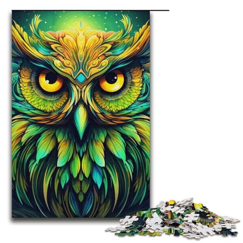 Puzzle für Erwachsene mit 1000 Teilen, grüne Eule, Denkspiel, Weihnachts- und Geburtstagsgeschenk (Größe 38 x 26 cm) von WGLINGX