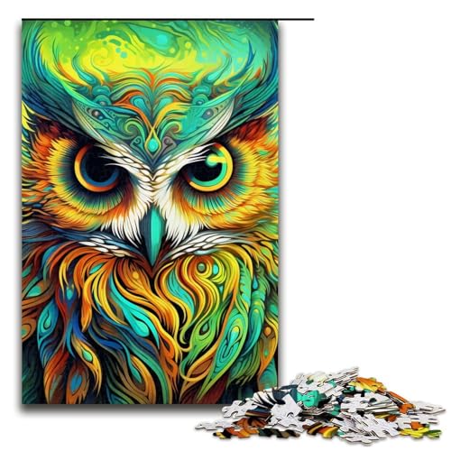 Puzzle für Erwachsene mit 1000 Teilen, grüne Eule, Denkspiel, Weihnachts- und Geburtstagsgeschenk (Größe 50 x 75 cm) von WGLINGX