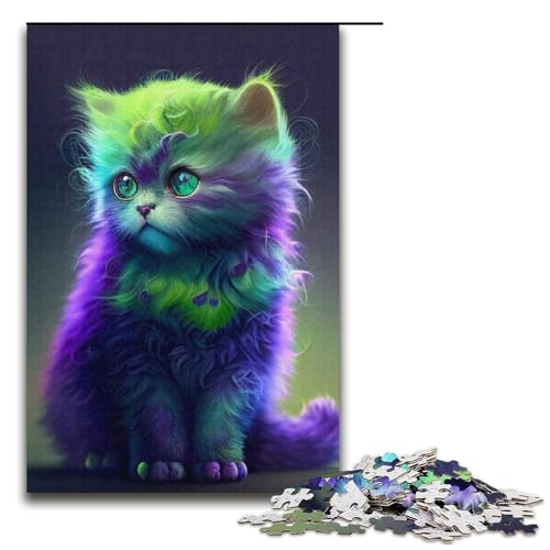 Puzzle für Erwachsene mit 1000 Teilen, grüne Katze, Denkspiel, Weihnachts- und Geburtstagsgeschenk (Größe 38 x 26 cm) von WGLINGX