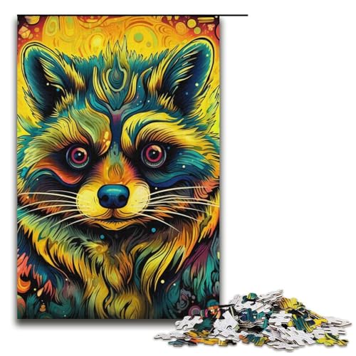 Puzzle für Erwachsene mit 1000 Teilen, grüner Waschbär, Denkspiel, Weihnachts- und Geburtstagsgeschenk (Größe 38 x 26 cm) von WGLINGX