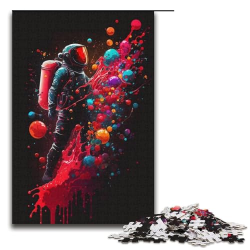 Puzzle für Erwachsene mit 1000 Teilen, roter Astronaut, Denkspiel, Weihnachts- und Geburtstagsgeschenk (Größe 38 x 26 cm) von WGLINGX