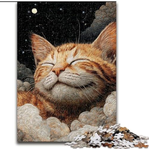 Puzzle für Erwachsene mit 1000 Teilen, schlafende orangefarbene Katze, Puzzle mit 1000 Teilen, Heimdekorationsgeschenk, Denkspiel (Größe 26x38cm) von WGLINGX
