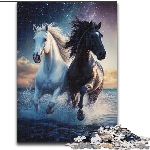 Puzzle für Erwachsene mit 1000 Teilen, schwarz-weißes Pferd, 1000-teiliges Puzzle, Aktivität zur Stärkung der Familienbindung, einzigartiges Geschenk für Feiertage und Geburtstage (Größe 26x38cm) von WGLINGX
