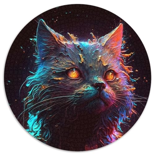 Puzzle für Erwachsene mit Tier- und Katzenmalerei, rund, 1000 Teile, Familienaktivität, Denksportaufgabe, Heimdekoration, (67,5x67,5cm) von WGLINGX