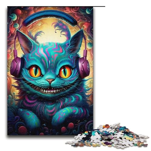 Puzzle für Erwachsene und Jugendliche, Kopfhörer-Katze, 1000-teiliges Puzzle für Erwachsene und Familien, tolles Geschenk für Erwachsene (Größe 38 x 26 cm) von WGLINGX