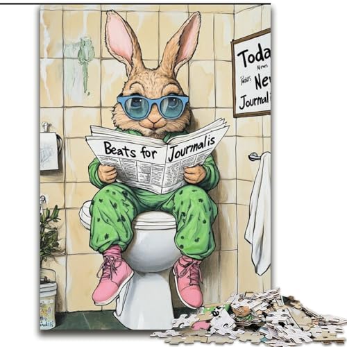 Puzzle mit 1000 Teilen, „Rabbit Go Toilet“, Holzpuzzle, perfekt als Dekoration für Zuhause und Büro, Partys, Geburtstage und Feiertagsgeschenke (Größe 50x75cm) von WGLINGX