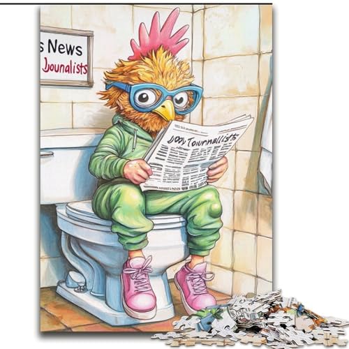 Puzzle mit 1000 Teilen, „Rooster Go Toilet“, Holzpuzzle, perfekt als Dekoration für Zuhause und Büro, Partys, Geburtstage und Feiertagsgeschenke (Größe 50x75cm) von WGLINGX