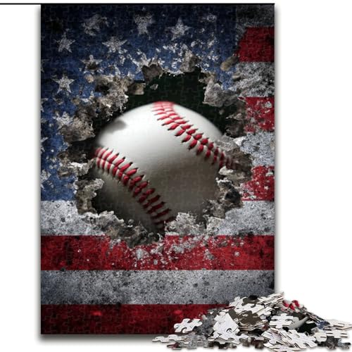 Puzzle mit 1000 Teilen, Baseball-Puzzle mit amerikanischer Flagge für Erwachsene, ideal als Dekoration für Zuhause und Büro, Geburtstag (Größe 50x75cm) von WGLINGX