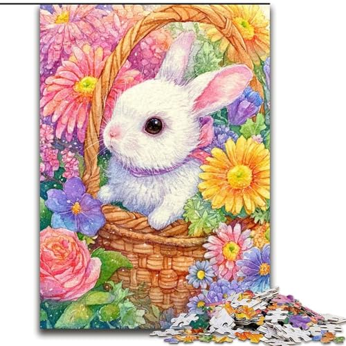 Puzzle mit 1000 Teilen, Blumenhasen-Puzzle, 1000 Teile, Spaß für die ganze Familie, Basteln, perfekt für Geburtstage, Feiertage (Größe 26x38cm) von WGLINGX