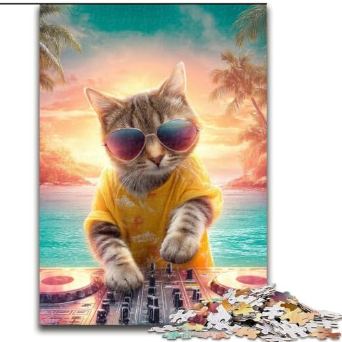 Puzzle mit 1000 Teilen, Katze im Urlaub, anspruchsvolle Puzzles, anspruchsvolles Denkspiel für Teenager, perfekt als Heimdekoration oder Geschenk (Größe 50x75cm) von WGLINGX