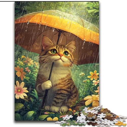 Puzzle mit 1000 Teilen, Katze mit Regenschirm, Puzzle mit 1000 Teilen, Spaß für die ganze Familie, Basteln, perfekt für Geburtstage, Feiertage (Größe 50x75cm) von WGLINGX