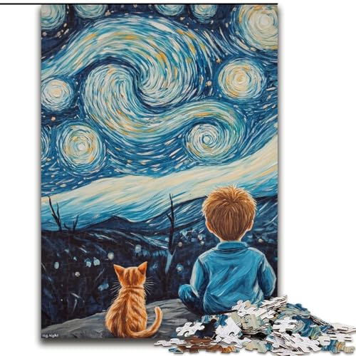 Puzzle mit 1000 Teilen, Katze und Kleiner Junge, anspruchsvolle Puzzles, anspruchsvolles Denkspiel für Teenager, perfekt als Heimdekoration oder Geschenk (Größe 50x75cm) von WGLINGX
