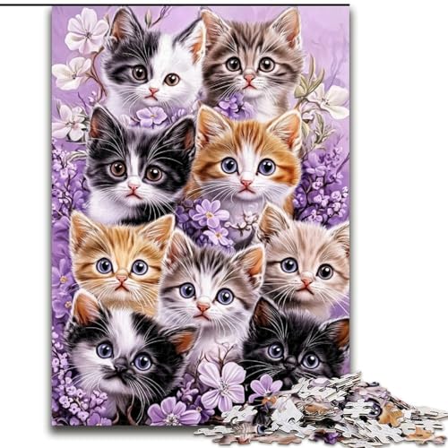 Puzzle mit 1000 Teilen, Lavendelkätzchen-Puzzle für Erwachsene, Familienaktivitätsspiel für Teenager, anspruchsvolles Denkspiel (Größe 50x75cm) von WGLINGX